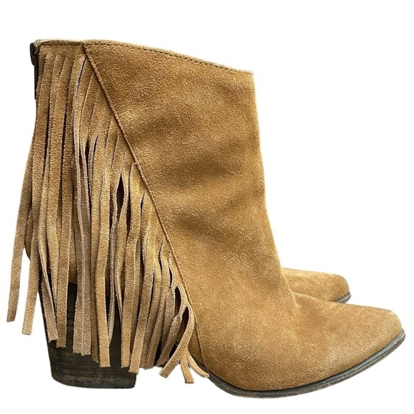 Steve Madden Country Cowgirl Fringe Suede Leather Brown Heeled Booties Size 9 - Picture 2 of 11